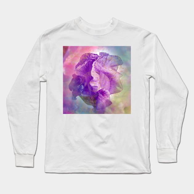 Gold Glitter Iris Flower Long Sleeve T-Shirt by LizzyizzyDesign